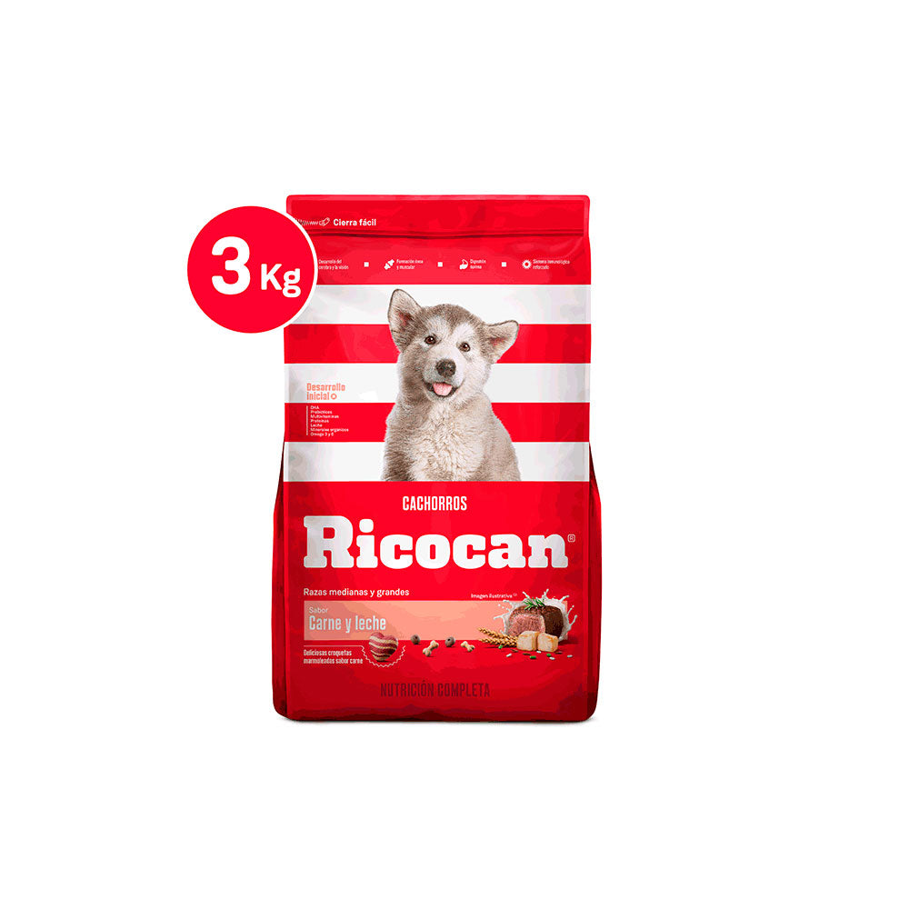 Alimento para Perros Cachorros Ricocan Sabor Carne y Leche 3kg.