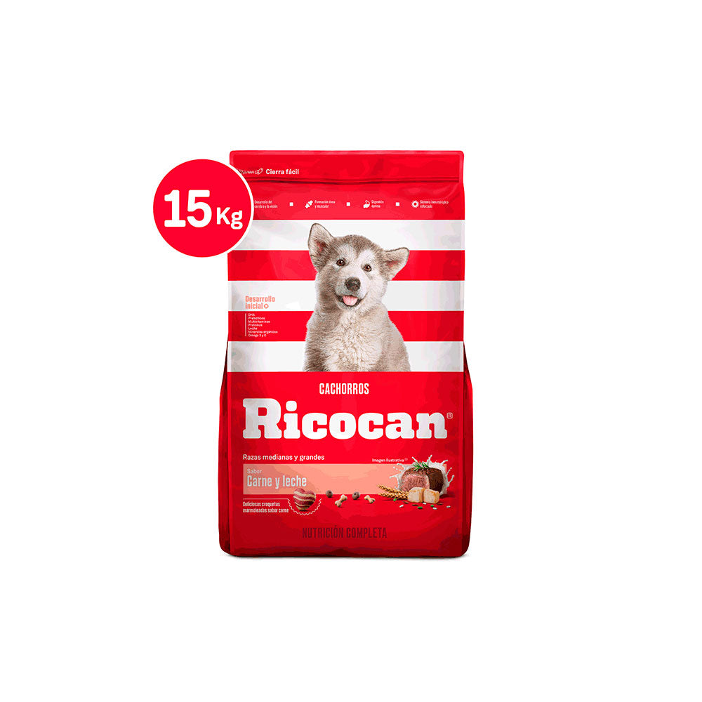 Alimento para Perros Cachorros Ricocan Sabor Carne y Leche 15kg.