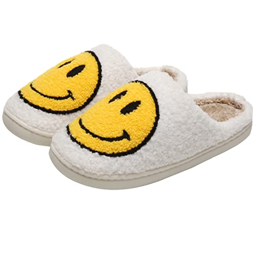 ALEENLA Smile Face Slippers For Women Bride Indoor And Outdoor Cute Pillow Slides Men'S House Fuzzy Keep Warm Non-Slip,bai41-42, White
