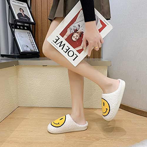 ALEENLA Smile Face Slippers For Women Bride Indoor And Outdoor Cute Pillow Slides Men'S House Fuzzy Keep Warm Non-Slip,bai41-42, White